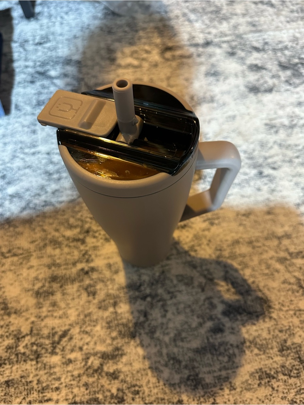 Beige Travel Tumbler with Straw Lid and Handle